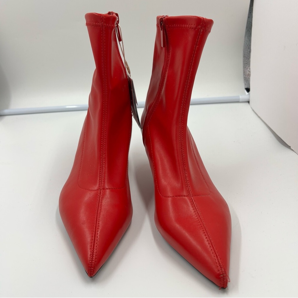 stradivarius Red Pointed Toe Stretch Ankle Boots